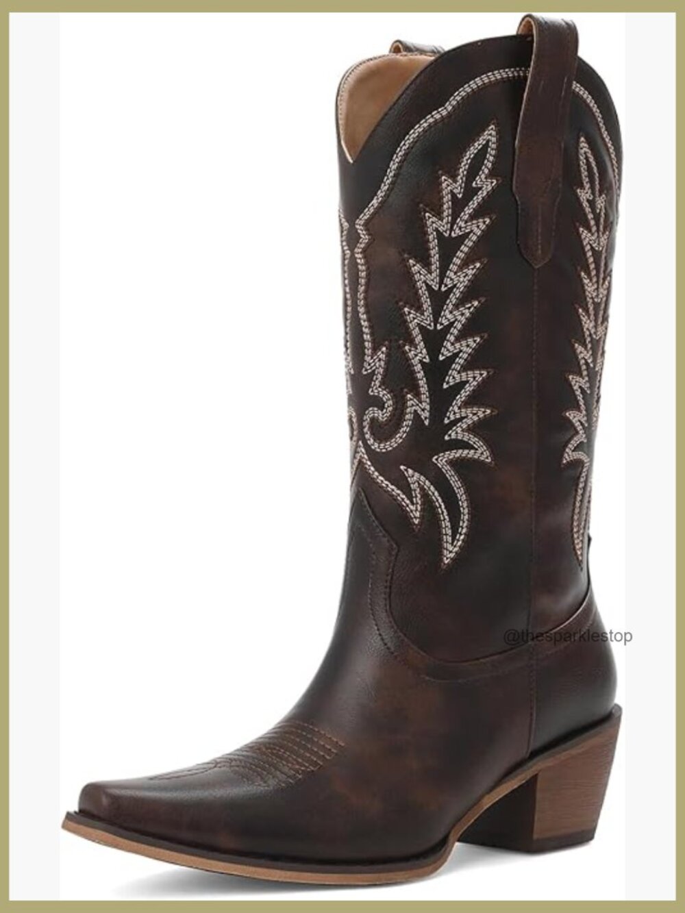 Vintage Snip Toe Cowgirl Boots with Chunky Heel & Embroidery